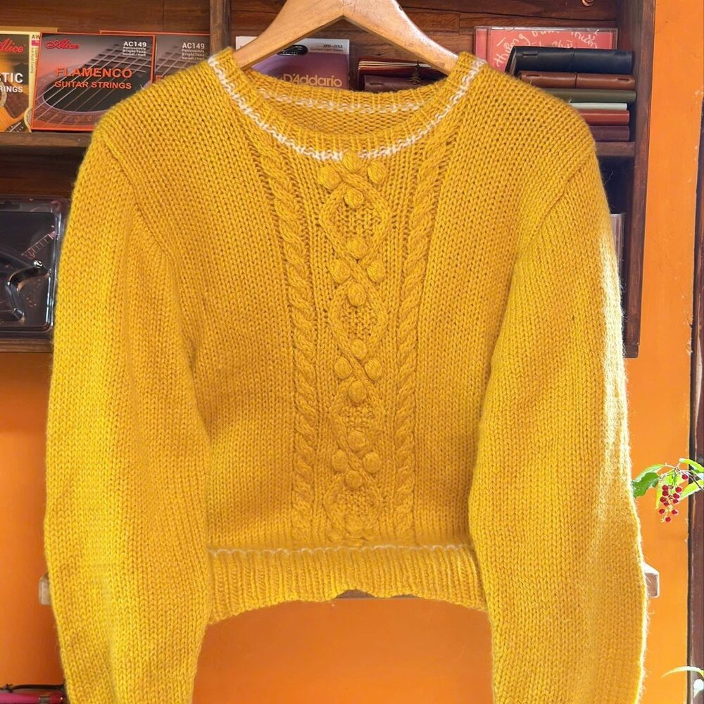 Cozy Cable Knit Sweater Mustard Yellow